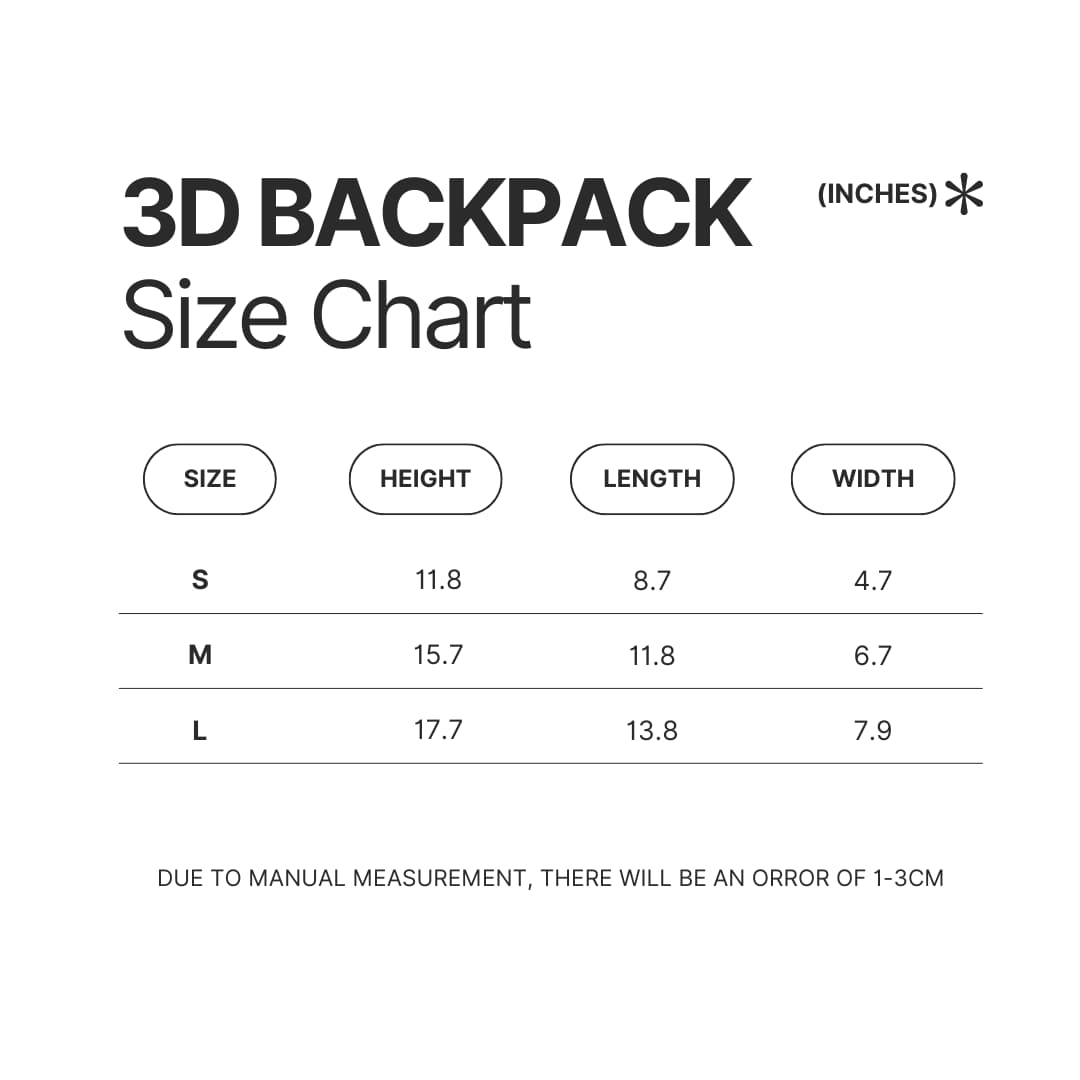 3D Backpack Size Chart - Geometry Dash Merch